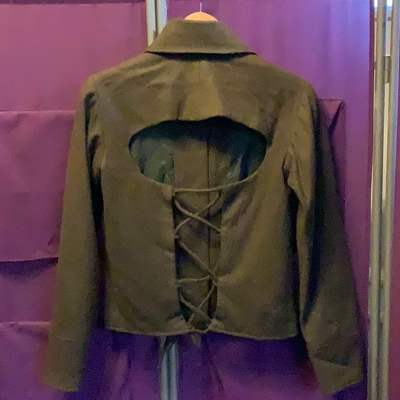 Japanese Designer Chiyuki, olive green,90% wool jacket with key-hole back - Picture 2 of 3